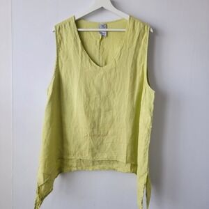 LA fixsun women's 100% Linen top sz XL coastal lagenlook V Neck Double Layer